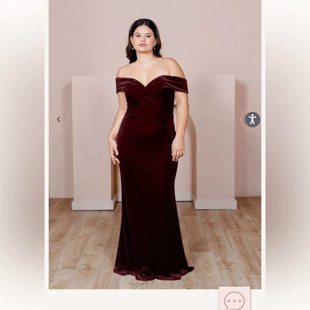 Revelry Bardot Velvet Burgundy Bridesmaid Dress